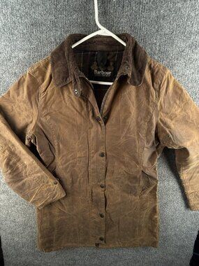 Barbour L65 Newmarket Jacket Waxed Full Zip Brown Wool Lined 10 UK Farm Chore